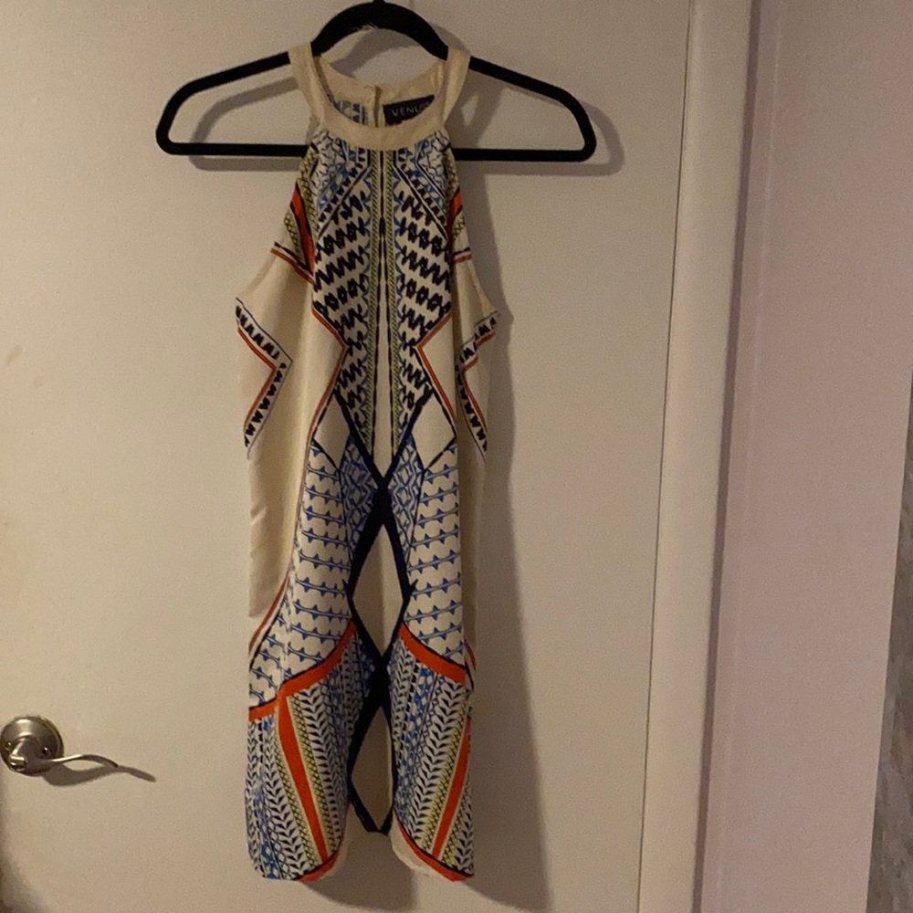 Satin sun dress with Aztec print on the front and back